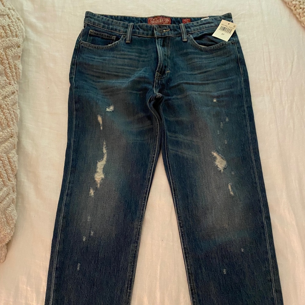 Lucky Brand Distressed Sienna Slim Boyfriend Mid-Rise Cropped Raw Hem Jeans 4/27